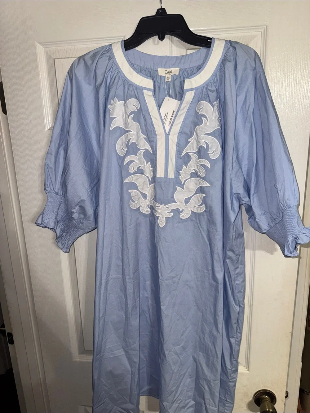 Odabash Light Blue Embroidered Mini Dress